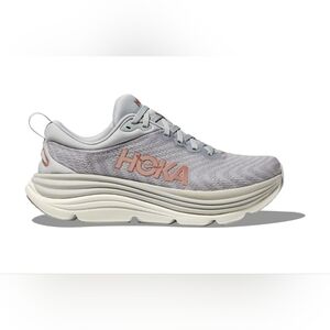 Size 6B Hoka Gaviota 5  Women's Running Shoe — Light Gray with Rose Gold Logo